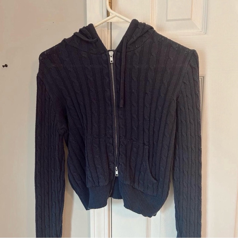 No Boundaries Navy Cable Knit Hoodie